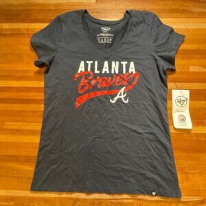 '47 Atlanta Braves Glitter Rush Ultra Rival Short Sleeve T-Shirt Navy Blue, S